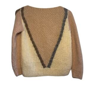 Vintage Hand Knit Tri Color Pink Gray Cream  V Design Pullover Sweater